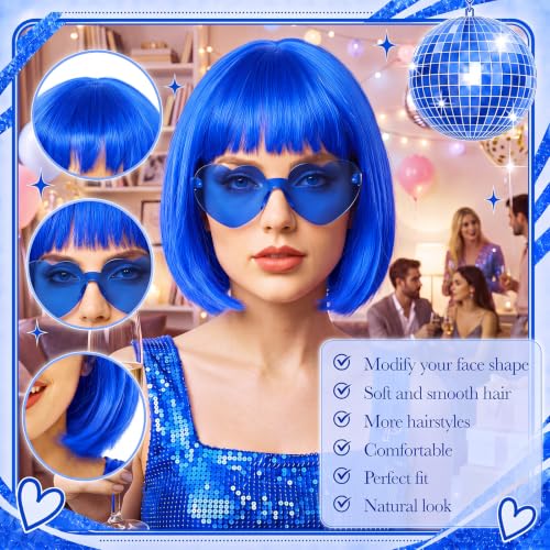 Image of 24 Pcs 6 Sets Wigs Tutus Glasses for Women Costume,Royal Blue,Straight