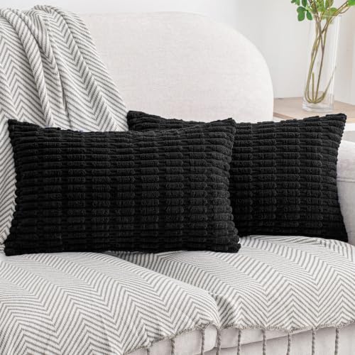 HWY 50 Soft Corduroy Throw Pillow Covers 12x20 cm Black Pack of 2
