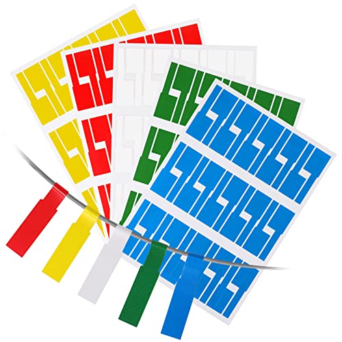 ケーブルラベル 300枚 ケーブルタグ カラーラベル 白 ホワイト 配線識別 整理整頓 一目瞭然 LAN 手書き可能 (5色 総300枚)