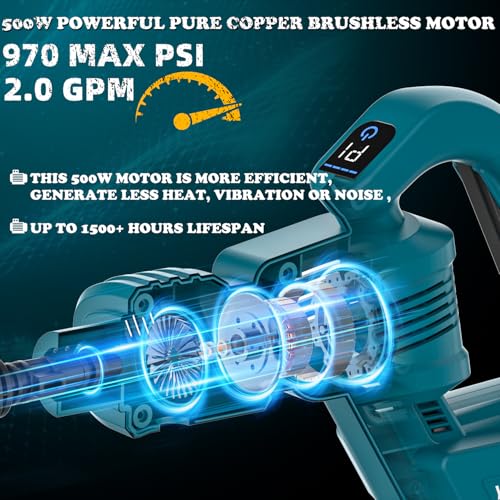 Yowmoft YMPWK8 Cordless Pressure Washer, 970Psi Portable Pressure Washer Compatible With Makita Battery, 3 Speed Adjustment Lcd Touch Screen, Portable Power Washer thumb #1