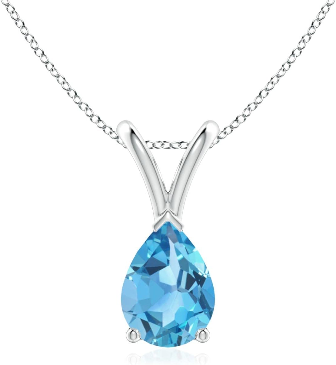 Angara Natural Swiss Blue Topaz Solitaire Pendant for Women | 0.8 ct Pear Shape Blue Topaz Solitaire Pendant Necklace in Sterling Silver | December Birthday, Gemstone Jewelry Gift | AA | 7x5mm