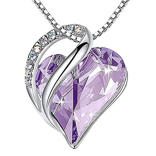 Women’s Silver Plated Infinity Love Heart Pendant Necklace with Birthstone Crystals, Jewelry Gifts for Her, 18 + 2 inch Chain, Anniversary Birthday Mother's Necklaces for Wife Mom Girlfriend (Alexandrite Light Purple)