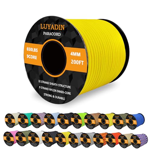 LUYADIN Paracord 650lb - 9 Strand Parachute Spool Cord - 40+ Colors-100ft 200ft 500ft 1000ft 4mm,Paracord for Camping,Hiking,Fishing,Outdoor and DIY