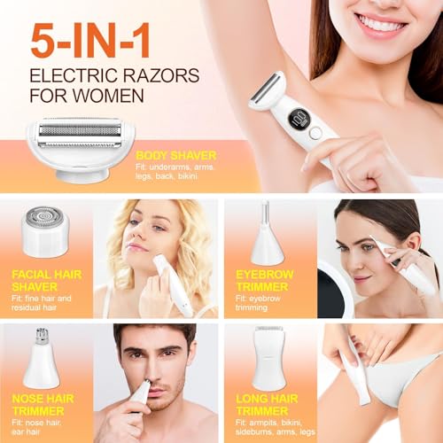 GlasFlength Multifunctioneel 5-in-1 damesscheerapparaat, waterdichte ontharingsapparaat, type C-oplader, ontharingsapparaat met digitaal display - Afbeelding 6