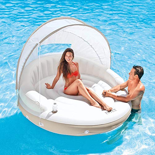 Intex Inflatable Canopy Island Float Lounge + Ac Electric Air Pump W/ 3 Nozzles #TOP2