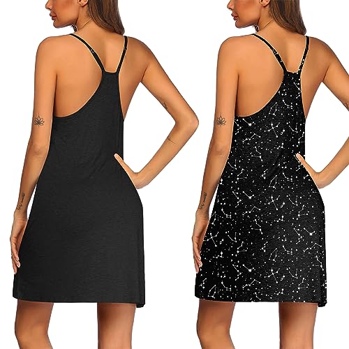 Image of Ekouaer 2 Pack Nightgown for Womens Nightshirt Sleepwear Sleep Tank Chemise Racerback Sleeveless Dress