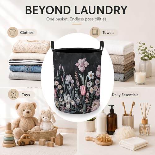 Image of Vintage Flower Laundry Hamper, Botanical Laundry Baskets, Waterproof Oxford Cloth for Room /Bathroom /Bedroom /Dormitories 16x20.8 Inch