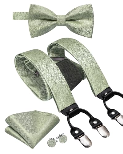 Image of Dubulle Suspender and Bow Tie for Men Paisley Solid Mens Suit Braces Pretied Bowtie and Handkerchief Cufflinks Formal Wedding