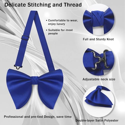 Image of Mens Bow Tie Pre Tied Oversized Bow Ties for Men Satin Bowties for Tuxedo Wedding Party Banquet