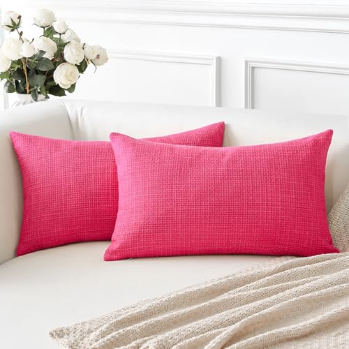 Artscope Rose Pink Cushion Covers Set of 2 Linen Decorative Square Pillowcases Pillow Covers 40x60cm for Home Decor Sofa Bedroom Car (Rose Pink