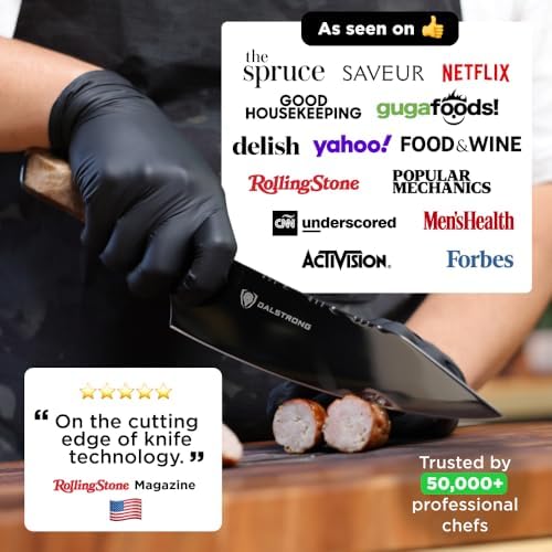 Dalstrong 2 Piece Set - Chef Knife 8 inch - Paring Knife 8 inch - Valhalla Series - Ravenstone Black Blade Titanium Coated - Premium 9CR18MOV HC Steel - Resin & Wood Handle - Leather Sheath - Thumbnail 4