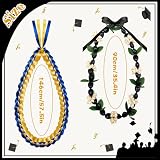 Benwanfee 2 Pcs Graduation Leis 2026 Graduation Ribbon Lei Hawaiian Black Kukui Nut Leis Braided Beads Necklace Class of 2026 Grad Gifts for High School College Graduation Party Accessories (Blue)