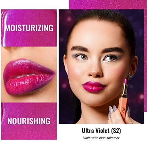 Oulac Ultra Violet Lipstick - Moisture Shine Purple Lipstick, Tinted Lip Balm for Dry Lips, Medium Coverage Lip Colour | Juicy Look, Glossy Finish, Vegan, Cruelty-Free, (S2) Ultra Violet