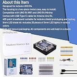GeeekPi Student Starter Kit do Arduino UNO R4 WiFi, z oficjalną kartą UNO R4 WiFi, metalowa obudowa z przezroczystą akrylową osłoną, 400 otworów, kabel USB-C