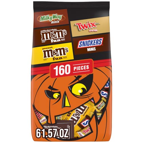 M&amp;M'S, SNICKERS, TWIX &amp; MILKY WAY Halloween Candy, Fun Size and Mini Halloween Chocolate Candy Bulk Variety Pack, 160 Ct Bag