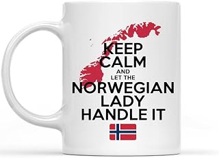Gift Design for Hire Keep Calm and Let the Norwegian Lady Handle it - Norwegian Gift for Women Grandma Mom Aunt Girlfriend - Birthday Gag, 11 Oz White Ceramic Coffee Mug