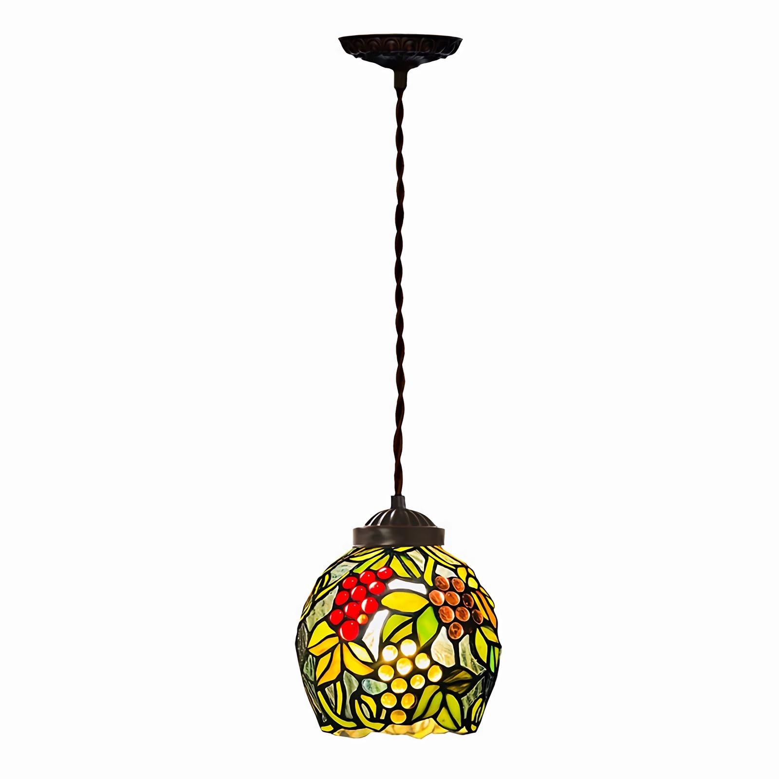 Aioneer Tiffany Style Pendant Light Fixtures, Grapes Stained Glass Chandeliers Ceiling Light For Living Room Bedroom Bathroom Hallway Decorative-1 Lights