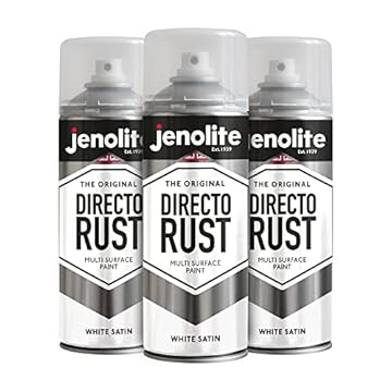 JENOLITE Directorust Spray Paint Satin Finish | WHITE | 3 x 400ml | Direct To Rust Spray Paint For Metal | All-In-One Multi Surface Paint for Metal, Wood, Plastic, Ceramic | RAL 9016