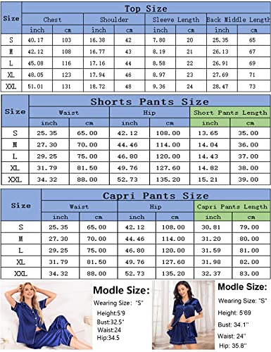 Swomog Womens 3 Piece Silk Satin Pajamas Short Sleeve Pjs Sets Shorts And Capri Bottom Pajama Pants Loose Outfit Sleepwear Pink #TOP6