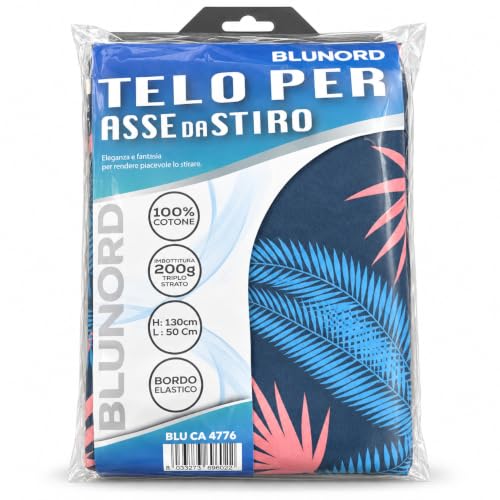 #Commissioniguadagnate<br>Copriasse da Stiro 130x50 cm Imbottito Telo per Asse da Stiro Triplo Strato 100% Cotone con Bordo Elastico Ricambio Universale Fantasia Fenicotteri per Assi Standard (BLU)