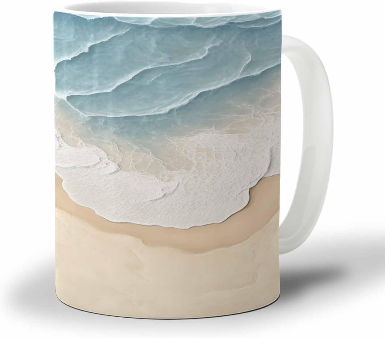 BEMIGO Ceramic Coffee Mug Summer Beach Ceramic Mug White Cup, Light Blue Wave Insulated Coffee Cup with Handle with Pattern Perfect for Tea and Hot Beverages, 12oz