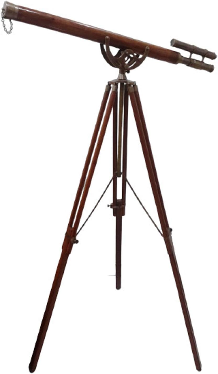 Nautical Marine Maritime Telescope Double Barrel Antique Brown Tripod Stand Rustic Vintage Home Decor Gifts