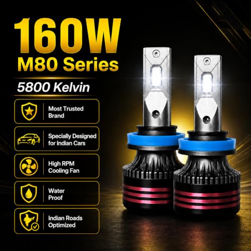 Image of MACBOT H27 Type LED Foglight Bulb 160 Watt M80-H27, with 2-Year Replacement Warranty - Made in India for Cars (80 Watt Each Bulb) Super Bright White Light, Easy Installation, Long-lasting Performance