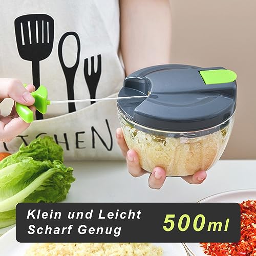 Foto von Zwiebelschneider Manuell mit 3 Edelstahlklingen und 1 Mixer● 520ML Gemüseschneider ● multizerkleinerer manuell l ● Onion Chopper Gemüseschneider für Gemüse, Obst, Knoblauch