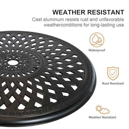 Image of 30 inches Patio Table with Umbrella Hole, Round Outdoor Table, Cast Aluminum Bistro Table, Metal Side Table for Porch Backyard, Black