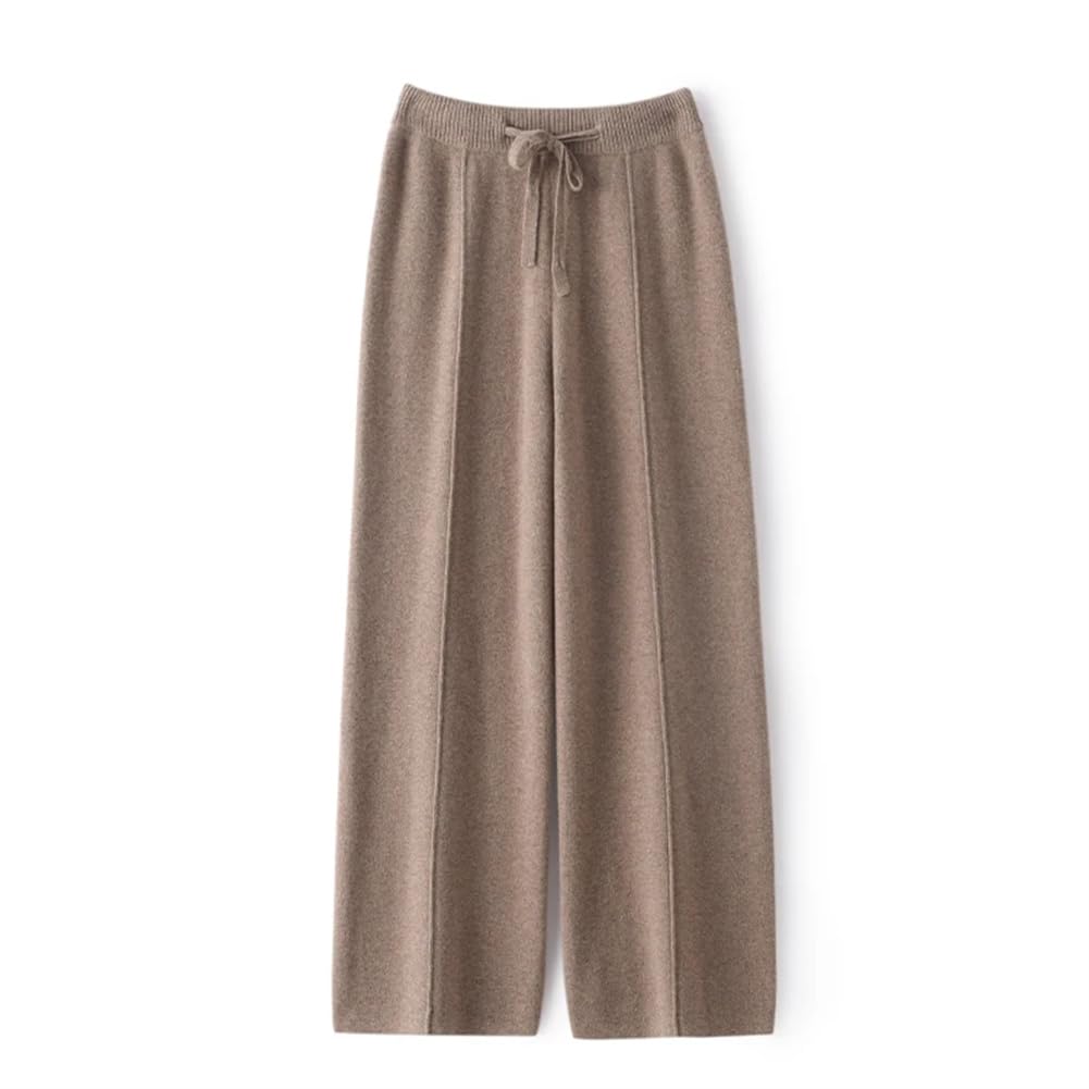 Pantaloni da donna in misto cashmere a gamba larga, tinta unita, in lana, stile casual