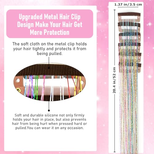 Image of MAYCREATE 6pcs Hair Tinsel Hair Extensions for Women Girls, Glitter 20'' Clip-in Fairy Hair Tinsels Highlight Sparkling Tinsel Clips for Party, Festival (Colorful)