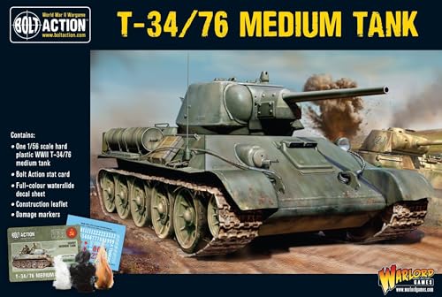 Warlord Bolt Action T34/76 Medium Tank 1:56 Tabletop Miniatures - Plastic Paintable Miniature WWII Soldiers Set, Unpainted Table Top 28mm Military Minifigures for Adults - Gaming Figurines Pack