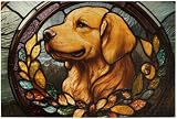 500Pcs Golden Retriever Wreath Stained Glass Adult Wooden Jigsaw Puzzle
