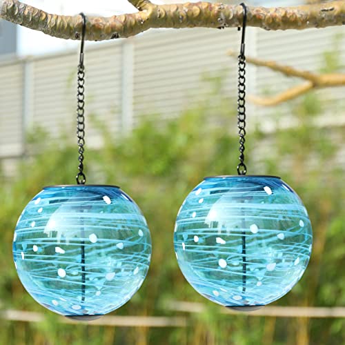 Solar Lanterns Outdoor Waterproof Hanging Outdoor Solar Lanterns Glaze Ball Outdoor Hanging Lights Waterproof Garden, Patio, Pathway & Yard Décor 2 Pack by Wonder Solar - Used condition - Image 3