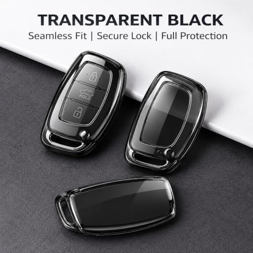 Image of JVCV Soft TPU Transparent Cover Compatible with Hyundai Alcazar Creta Venue i20 Tucson Elantra Car i10 Grand i20 Xcent Verna Tucson Elantra 4 & 3 Button Smart Key (with Keychain - Style B)