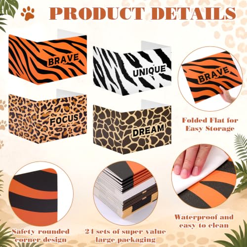 Crtiin 24 Pcs Modern Animal Print Desk Privacy Boards, Classroom Divider with Matte Lamination & 24 Labels, 4 Safari Styles (Brave, Unique, Dream, Focus) Privacy Boards for School Testing, Sel Corner - Image 4
