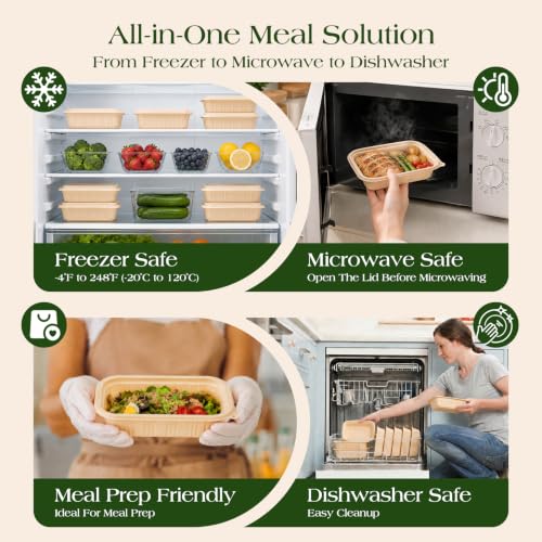 100 Piece (50 Pack) Meal Prep Containers with Lids, 16 oz Cornstarch Small Food Storage Containers Plant-based Lunch Box for Salad, BPA Free Plastic Disposable Take Out Boxes Microwave & Freezer Safe by Glotoch Express - Used condition - Image 5