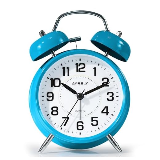 AYRELY® Super Loud Twin Bell Alarm Clock for Heavy Sleepers, 4-Inch Silent Non-Ticking Quartz with Backlight, Metal Cute Clock for Kids' Rooms (Sky Blue)