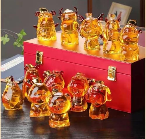 12 Zodiac Shaker Cartoon Animal Shaped Bottle For Home Bar Whiskey Glass Shaker Gift Box Sealed Bottle Father's Day Men's Liquor Gifts (Empty)