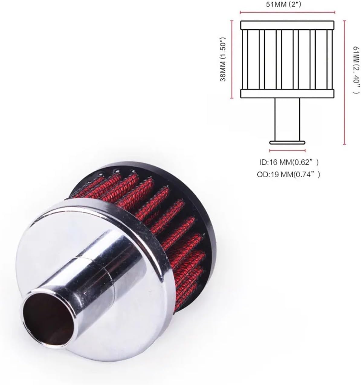 Crankcase Filter 2pcs Universal Red 19mm Cold Air Intake Filter Turbo Vent Crankcase Car Breather Valve Cover Professional Car Accessories Universal