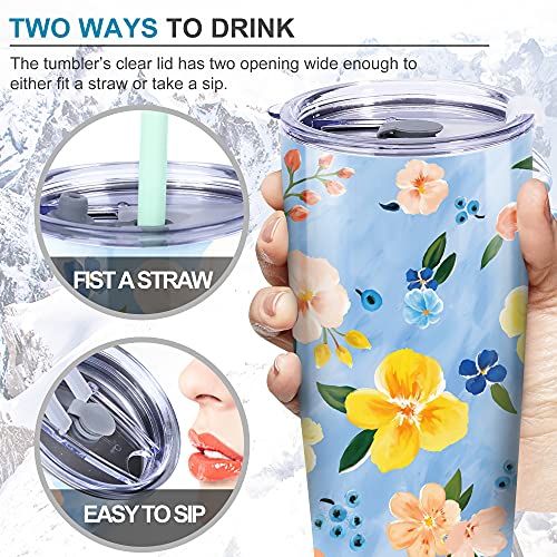 NymphFable 20oz Flor Azul Taza Termo Cafe para Llevar Taza Termica Acero Inoxidable Taza Personalizada - Imagen 5