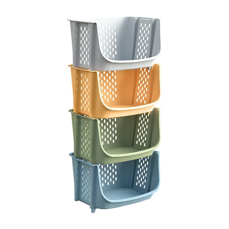 Image of Arto Multifunctional Stackable Plastic Organizer Basket - Multi-layer Standing Shelf for Fruits, Vegetables & Clothes Storage (POF-4)