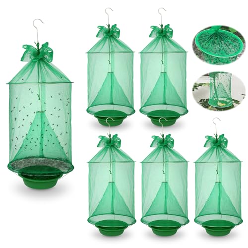 6 Pack Reusable Ranch Fly Traps Outdoor Hanging, Fly Catcher Killer Hunter Cage Control, Farm Horse Stable Fly Trap for Orchard, Barn, Garden