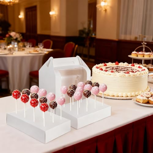 Afcabakila 12 Pcs Cake Pop Boxes packaging, Cake Pop Stand Display, White Candy Pops Packaging with Clear Window & 18 Holes, Clear Gift Box for Display Carriers Lollipops, Candy Pops, Party Supplies