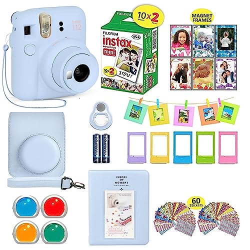 Image of Fujifilm Instax Mini 12 Camera Bundle - Blue, 20 Film Sheets, Case, Accessories