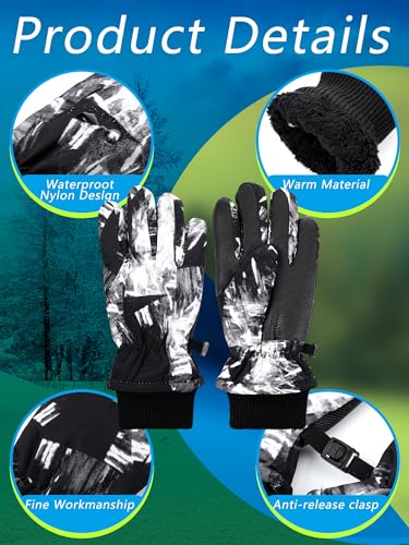 Image of Honoson 2 Pairs Kids Snow Gloves, Winter Waterproof | for Outdoor Snowboard Sledding, Warm Fleece Lining, Windproof, Adjustable Wrist Strap, Youth Cold Weather Ski Glove