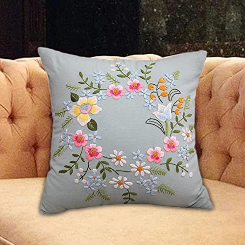 Image of AMLESO DIY Embroidery Covers Kit Cushion Cover Semi-Finished for Living Room Sewing Supplies Adults Beginners Gift, Light Blue