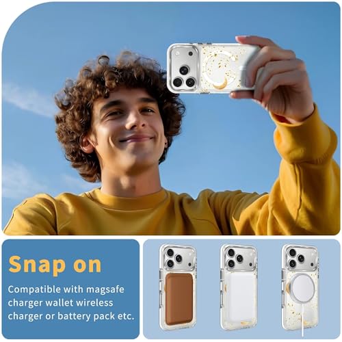 Coque iPhone 17 Pro Magsafe Celestial Gold Moon rigide luxe - 7