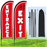 Buryeah Set of 2 Entrance Exit Feather Flag 7 ft Entrance Exit Swooper Flag with Pole Kit and Ground Spike for Business Advertising Banner Sign for Outside(Red)