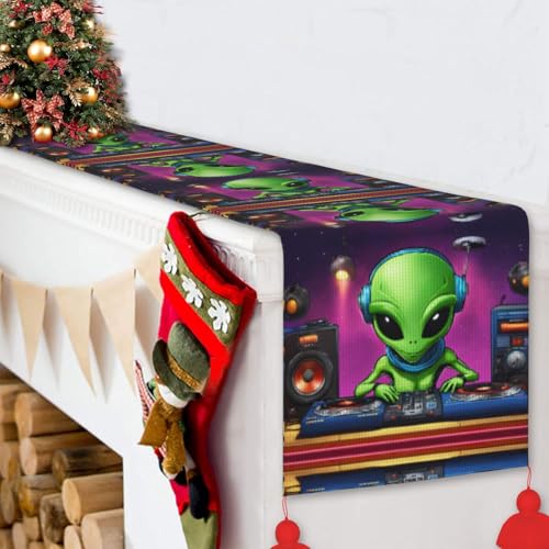 Chemin de table extraterrestre vert en tissu imprimé pour table basse - 7